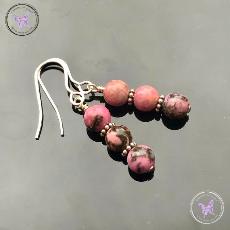 Rhodonite Triple Bead Earrings